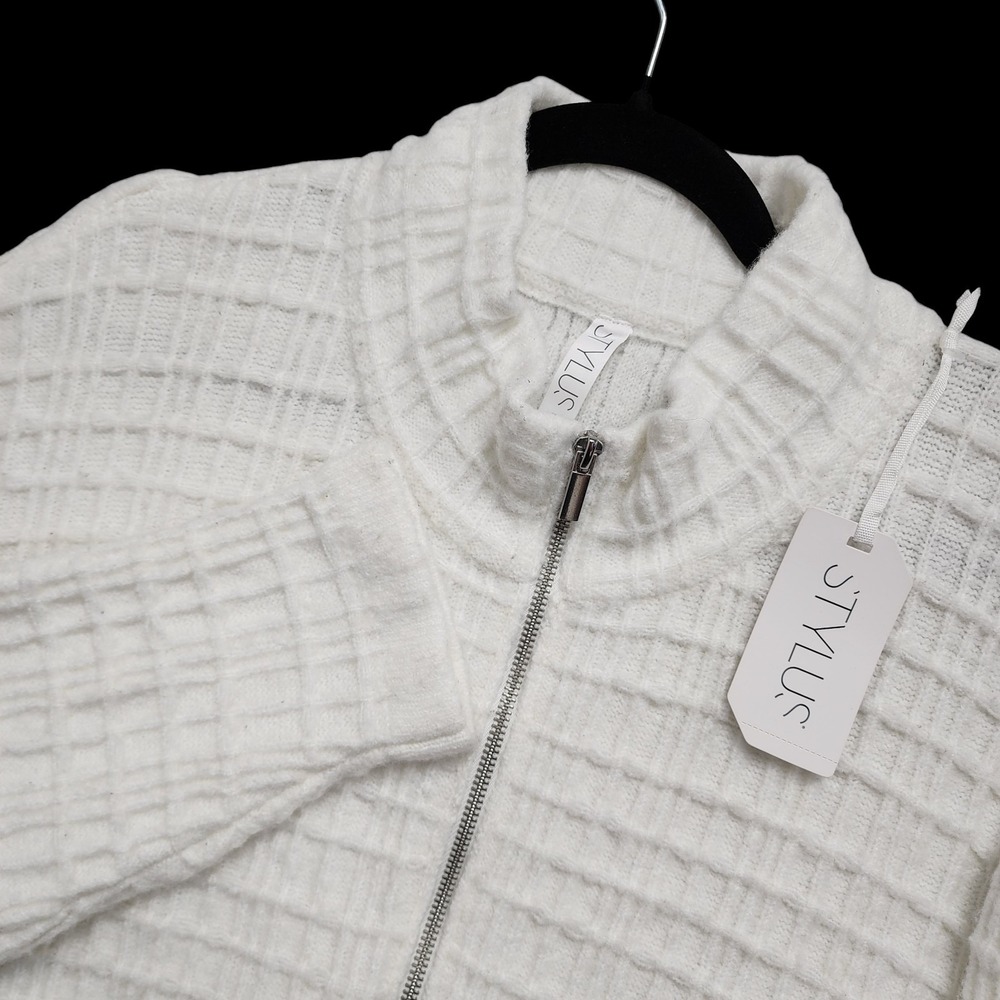 Stylus Long Sleeve 1/4 Zip Sweater Mens XL‎ Snowdrift Textured Wool Blend NEW